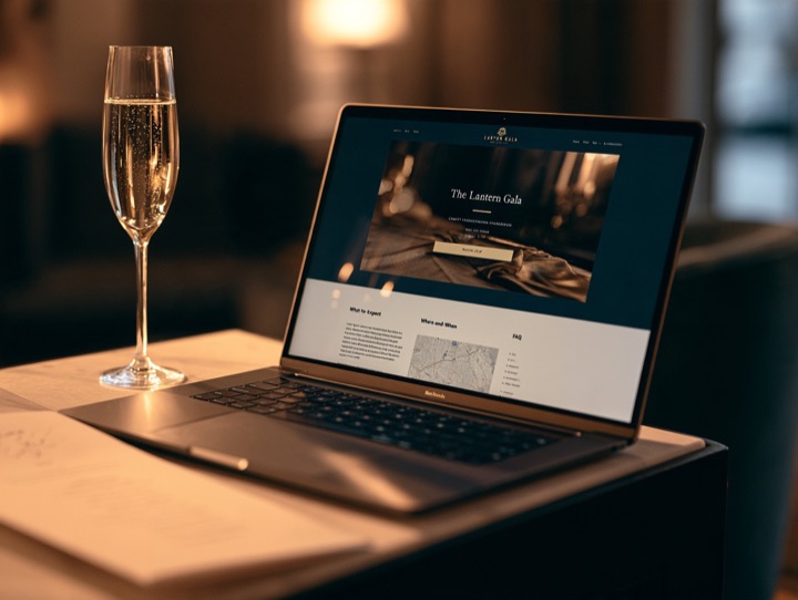 The Event adapted for a charity fundraiser gala: homepage with a hero with the event name