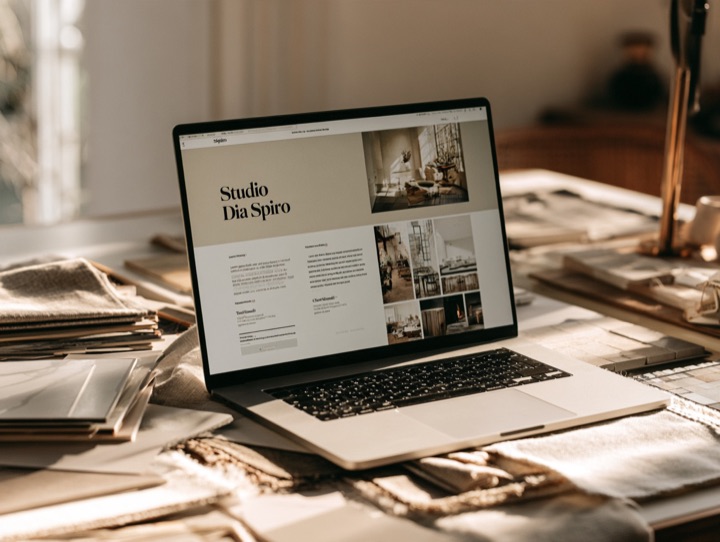 The Portfolio adapted for an interior designer: homepage with a minimal hero with one large image