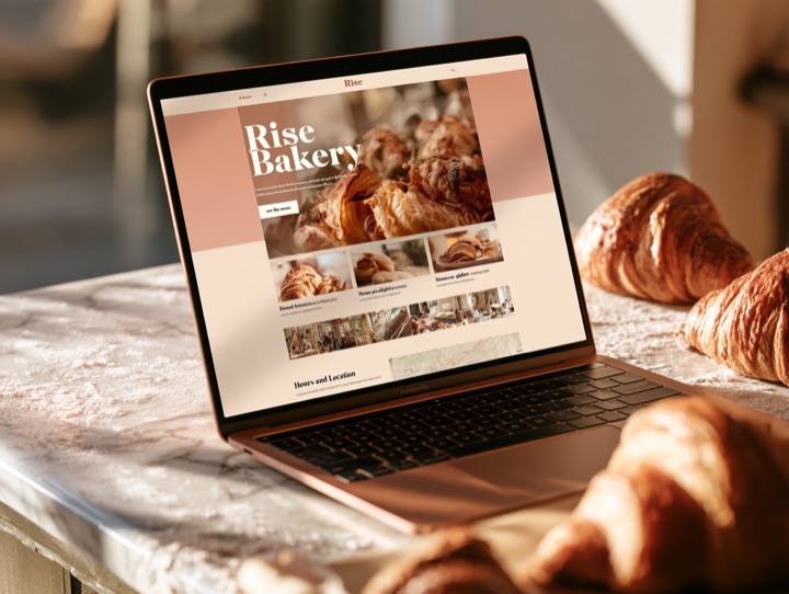 The Table adapted for a small bakery and café: homepage with a full-width food photo hero with a short headline and a “see the menu” button