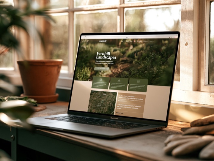 The Trade adapted for a landscaping and lawn-care company: homepage with bold headline